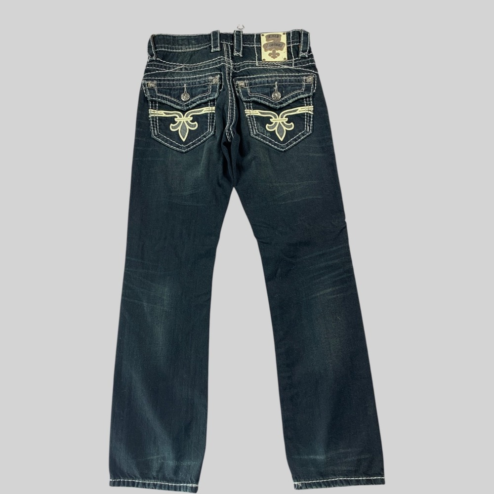 Rock Revival Drizzy Straight Jeans Men 28 (30x30) Flap Pocket Fleur De Lis Y2K